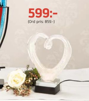 Hjärta Skulptur glas 18,5 cm, vit