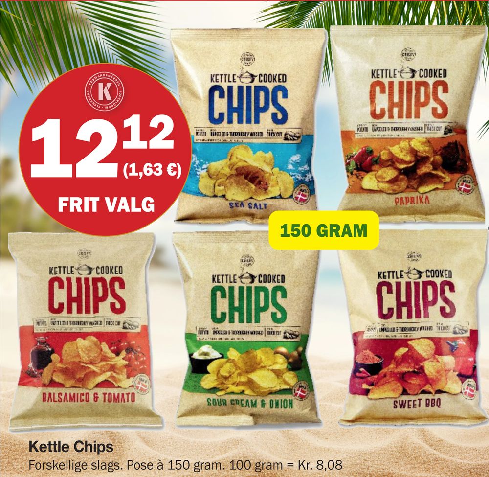 Tilbud på Kettle Chips fra Købmandsgården til 12,12 kr.
