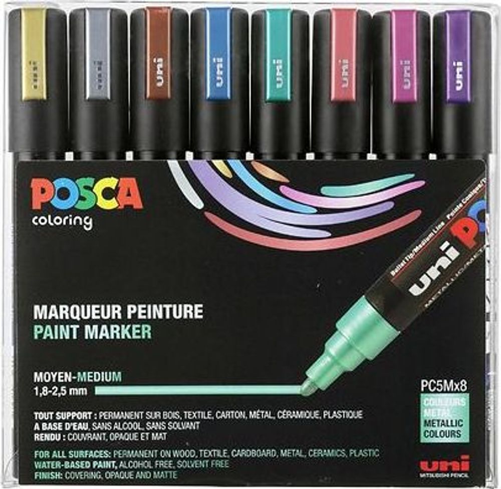 Tilbud på Paintmarker POSCA PC-5M - med 8 stk. ass. metallic farver fra ComputerSalg til 219 kr.