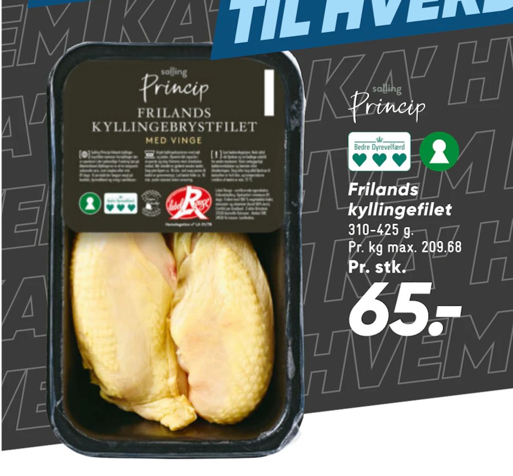 Tilbud på Frilands kyllingefilet fra Bilka til 65 kr.