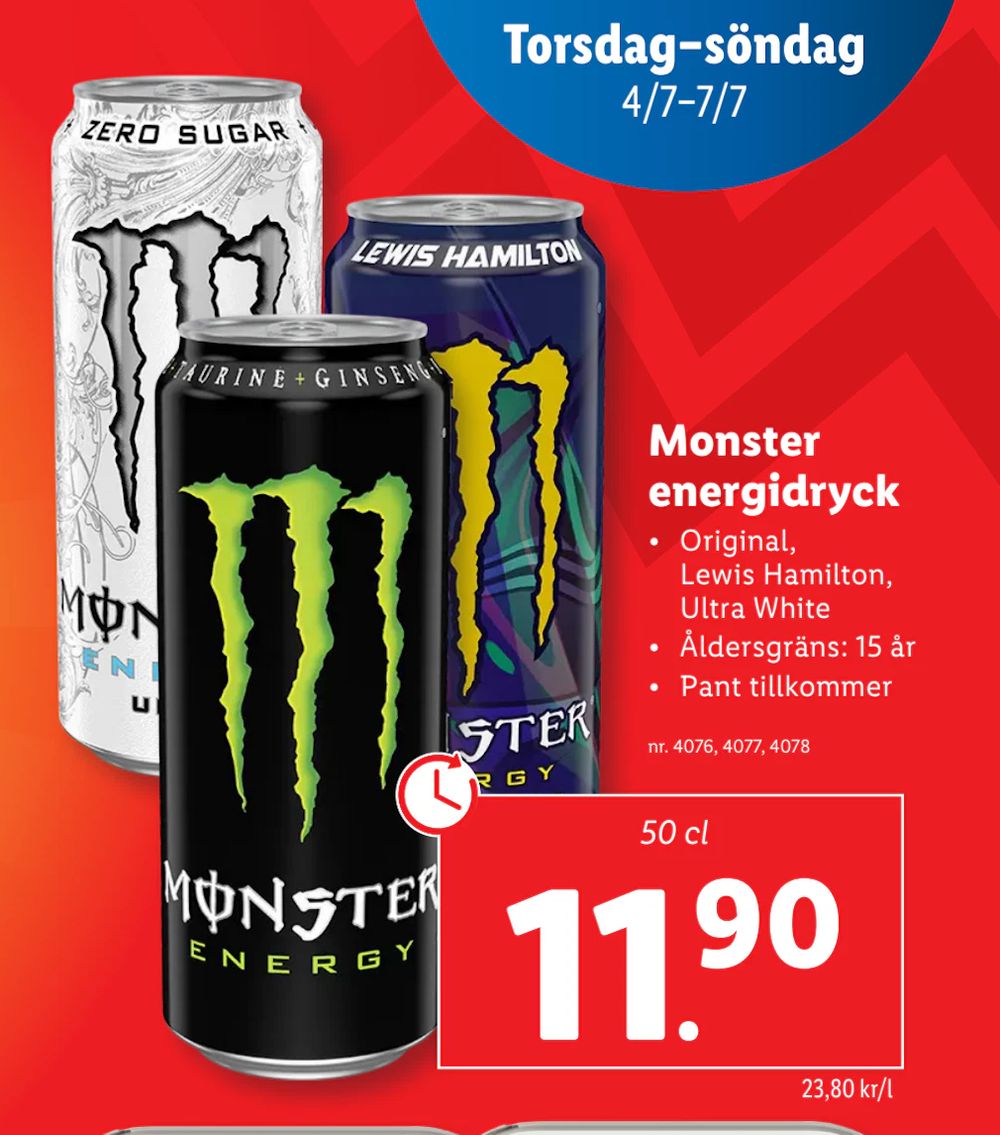 Erbjudanden på Monster energidryck från Lidl för 11,90 kr
