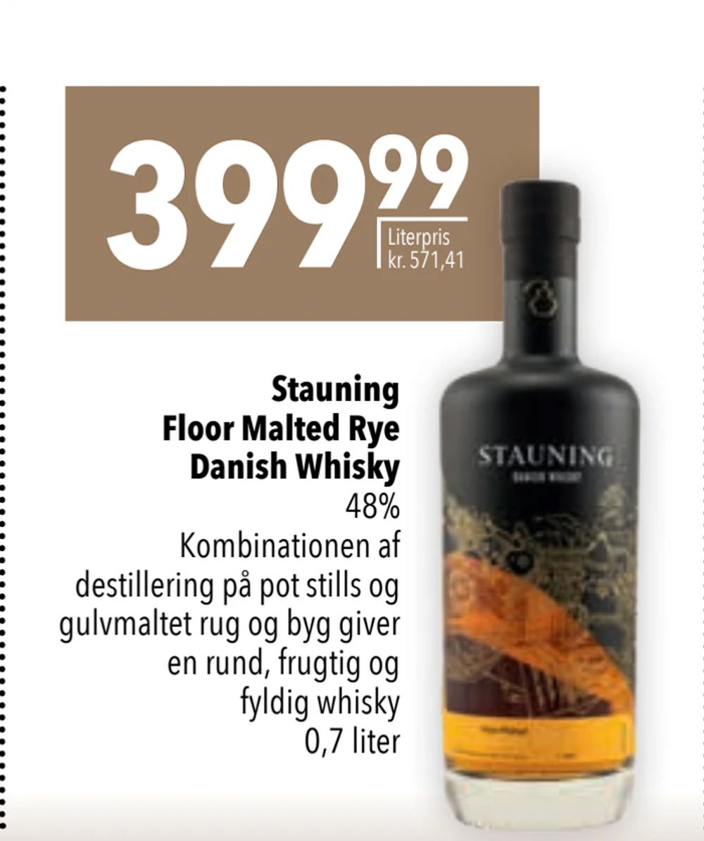 Tilbud på Stauning Floor Malted Rye Danish Whisky fra CITTI til 399,99 kr.