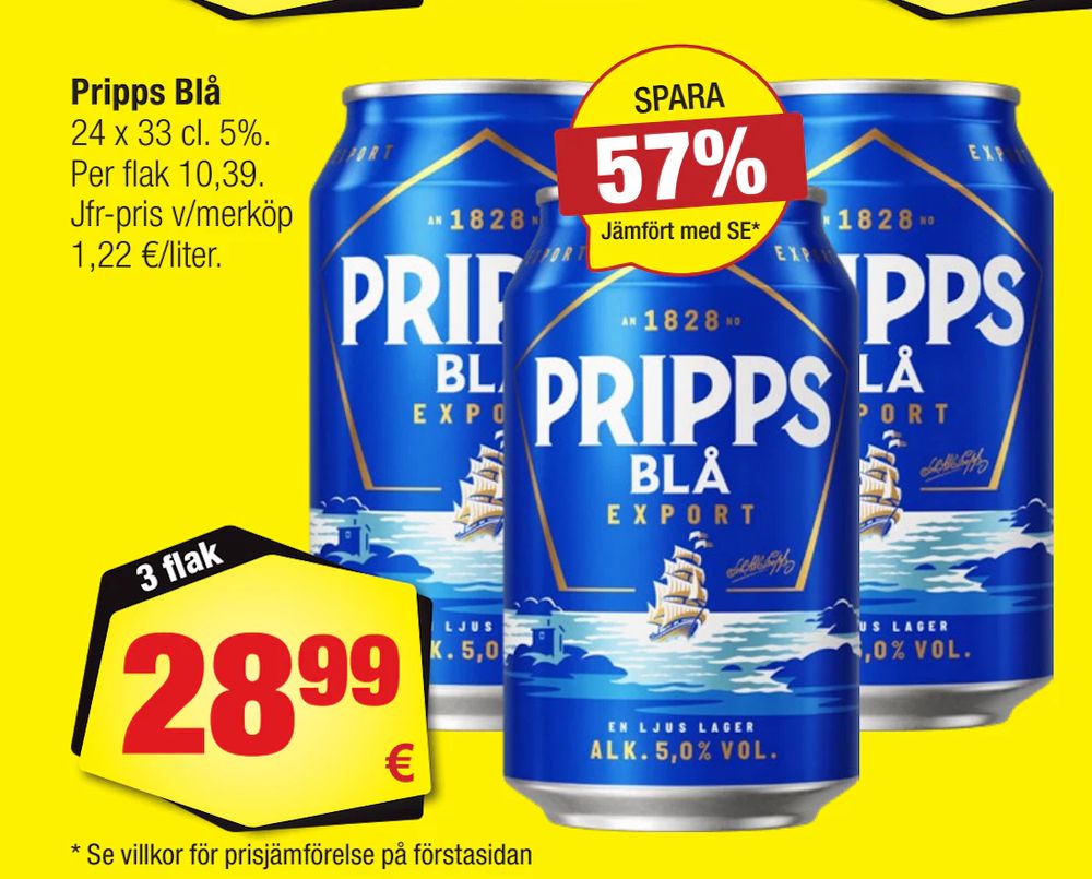 Erbjudanden på Pripps Blå från Calle för 28,99 €