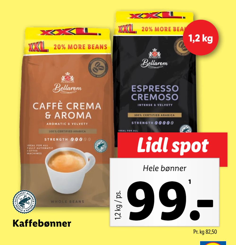 Tilbud på Kaffebønner fra Lidl til 99 kr.