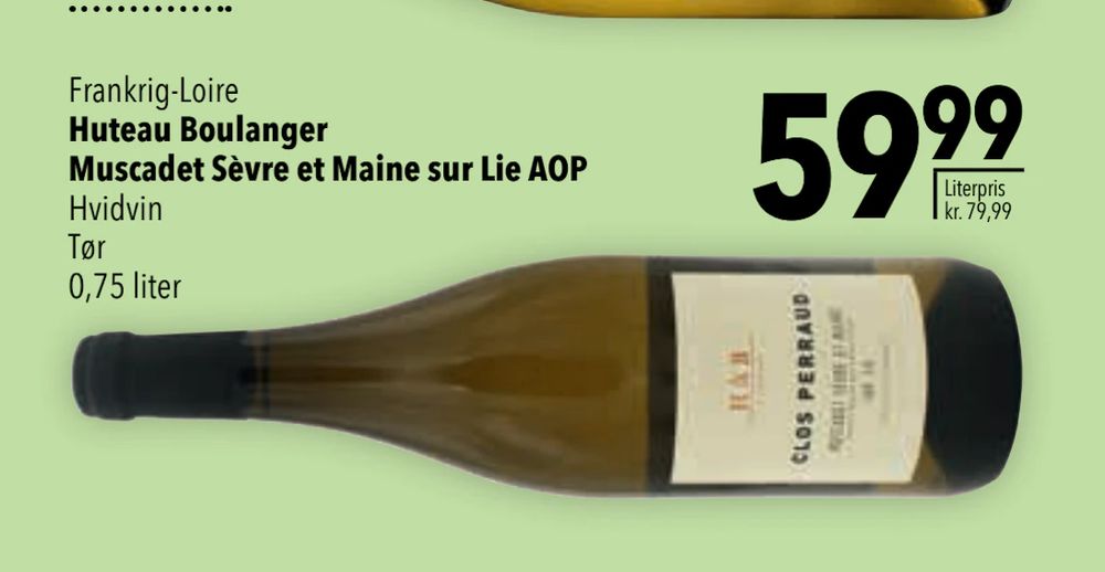 Tilbud på Huteau Boulanger Muscadet Sèvre et Maine sur Lie AOP fra CITTI til 59,99 kr.