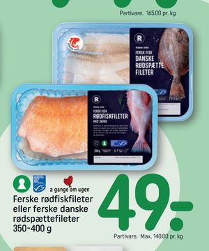Ferske rødfiskfileter eller ferske danske rødspættefileter 350-400 g