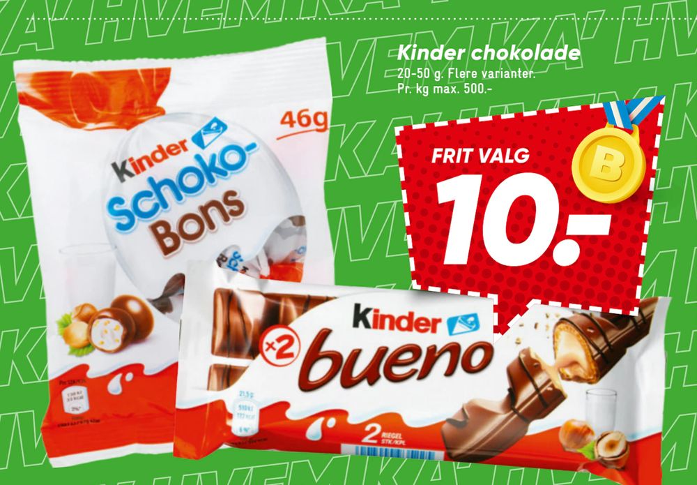 Tilbud på Kinder chokolade fra Bilka til 10 kr.