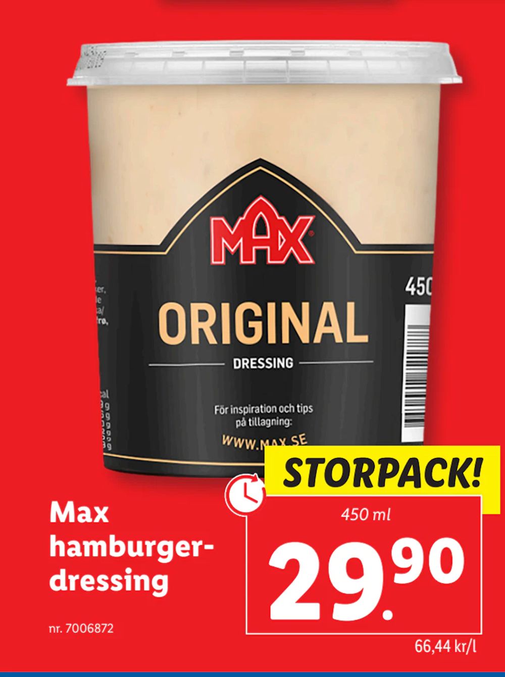 Erbjudanden på Max hamburgerdressing från Lidl för 29,90 kr