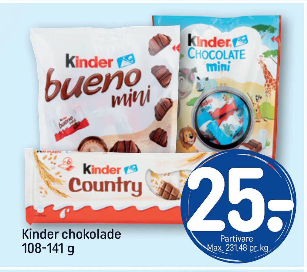 Tilbud på Kinder chokolade 108-141 g fra REMA 1000 til 25 kr.