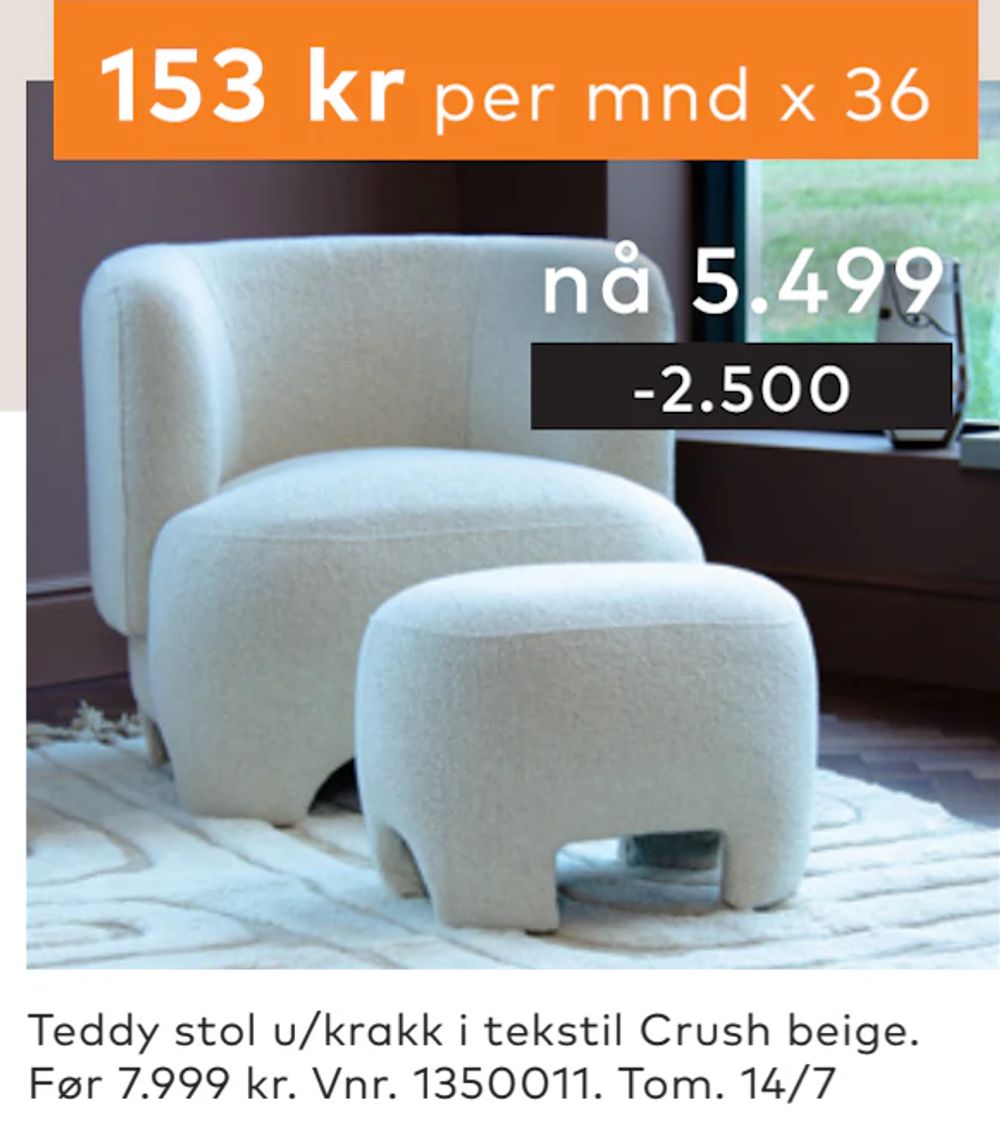 Tilbud på Teddy stol u/krakk fra Skeidar til 5 499 kr