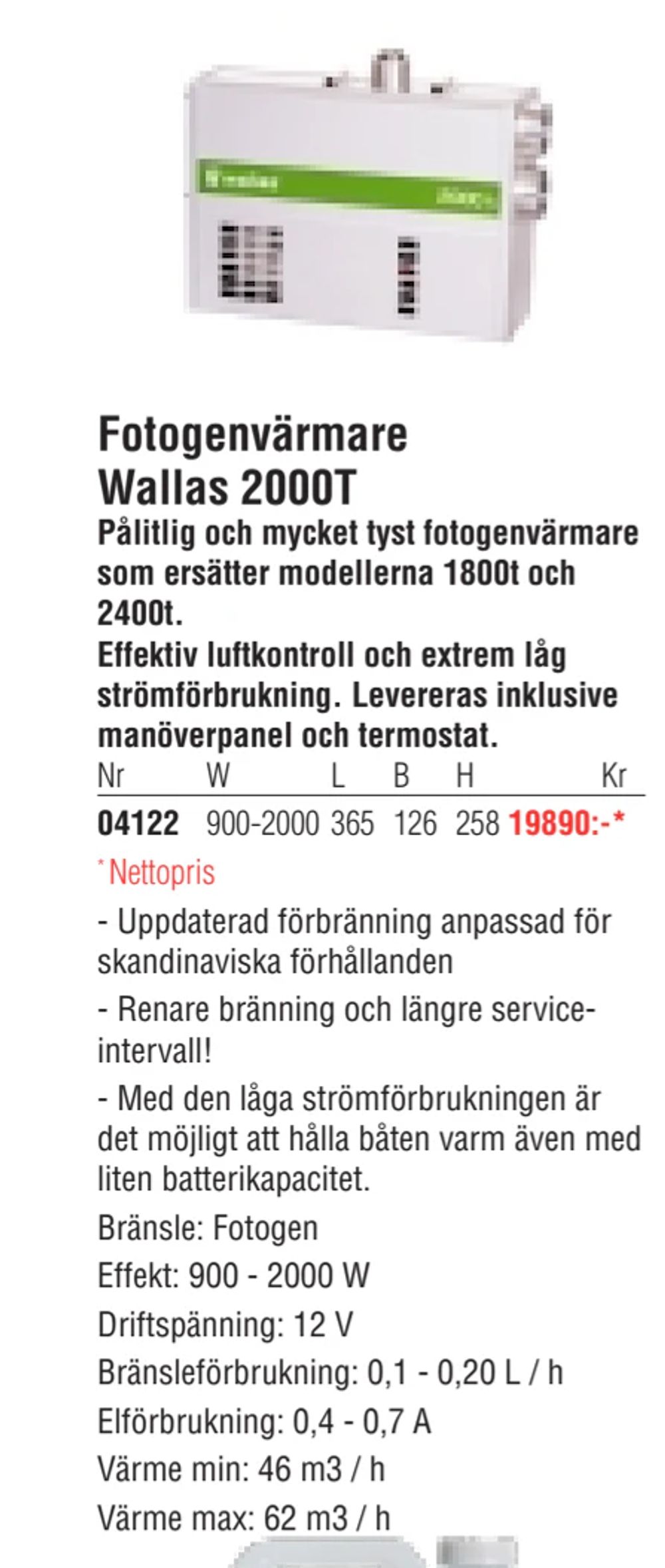 Erbjudanden på Fotogenvärmare Wallas 2000T från Erlandsons Brygga för 19 890 kr