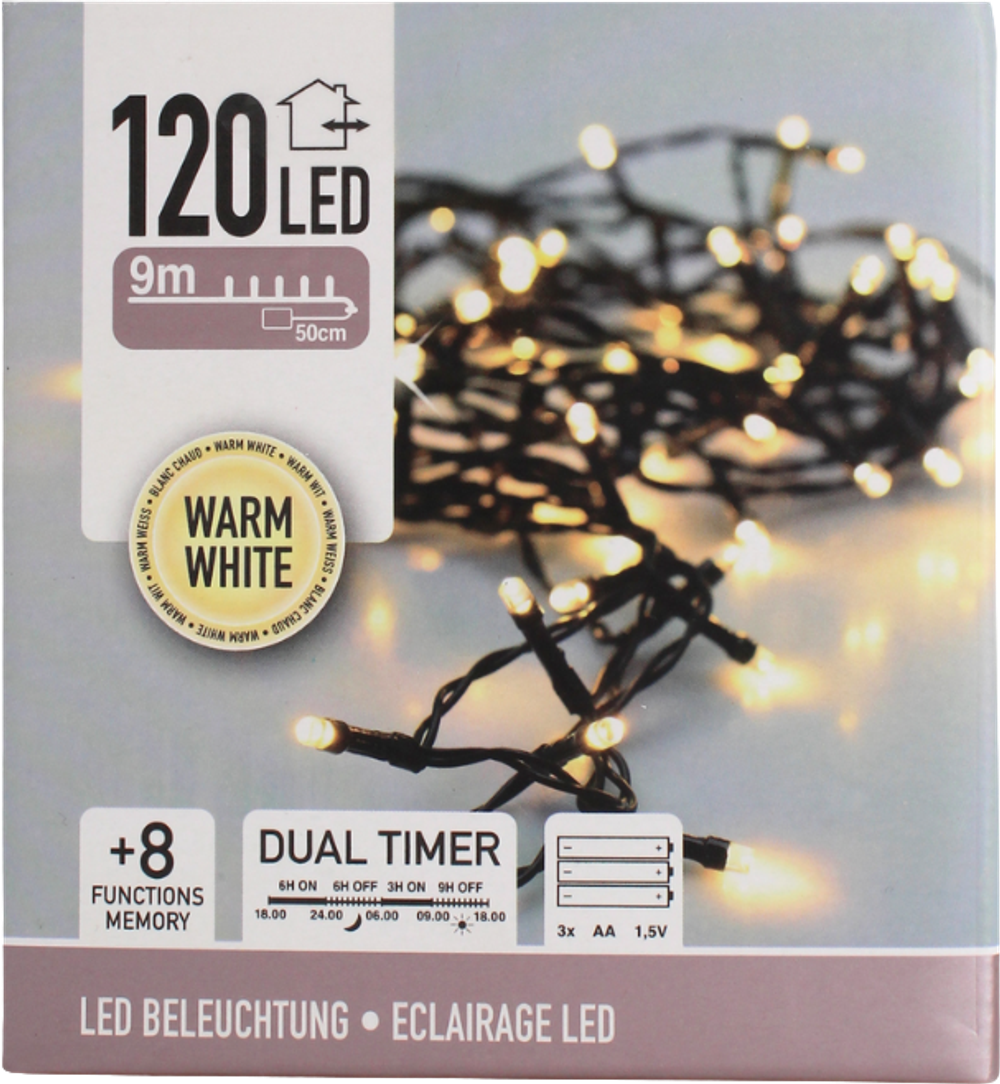 Tilbud på Lyskæde 120 LED i Varm Hvid (9m) fra Basic & More til 47 kr.