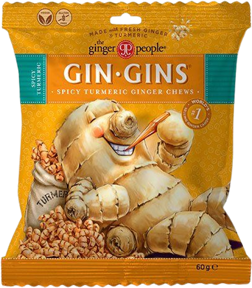 Tilbud på Spicy Turmeric Ginger Chews GIN-GINS (The Ginger People) fra Helsam til 23,95 kr.