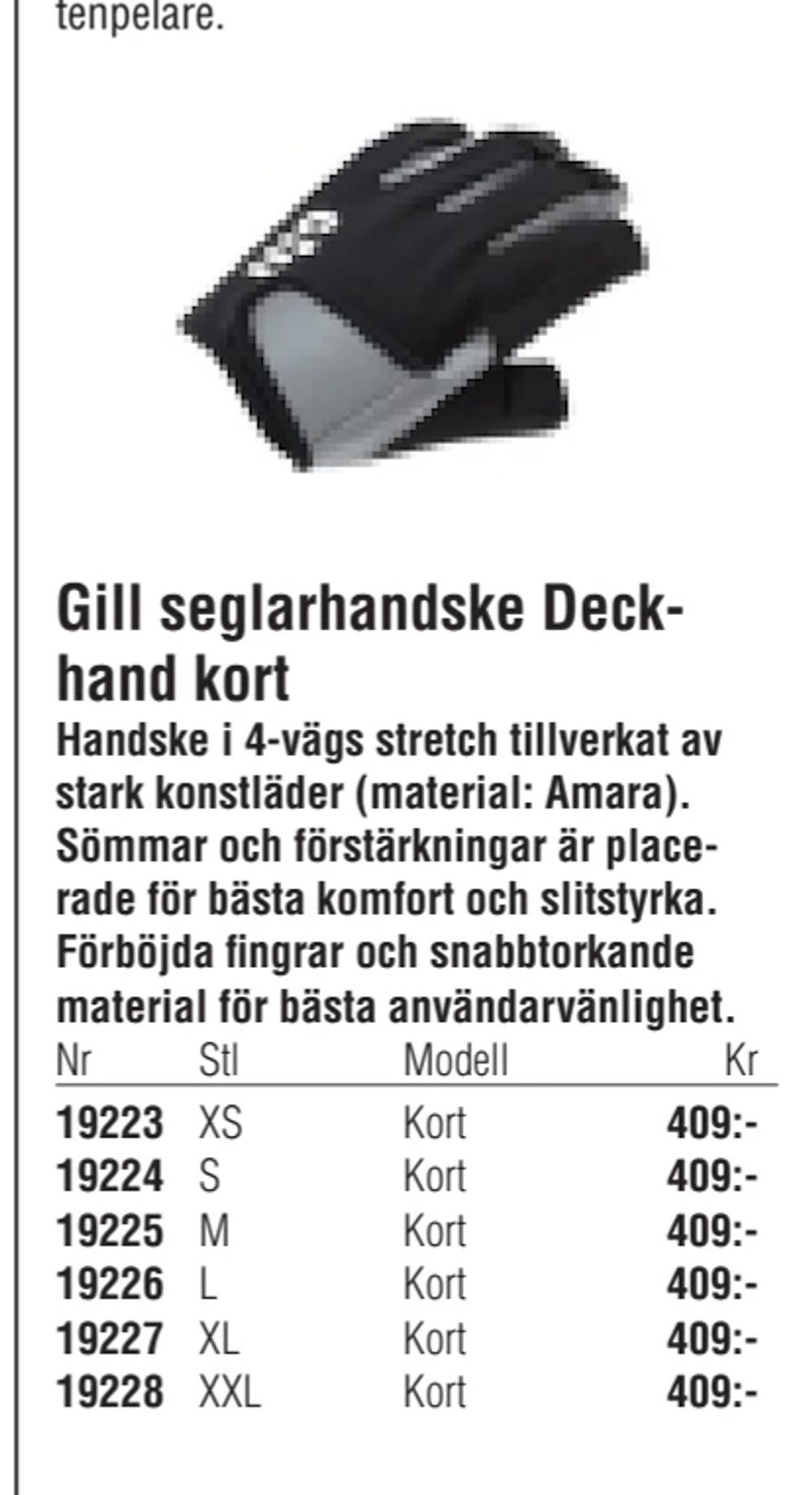 Erbjudanden på Gill seglarhandske Deckhand kort från Erlandsons Brygga för 409 kr