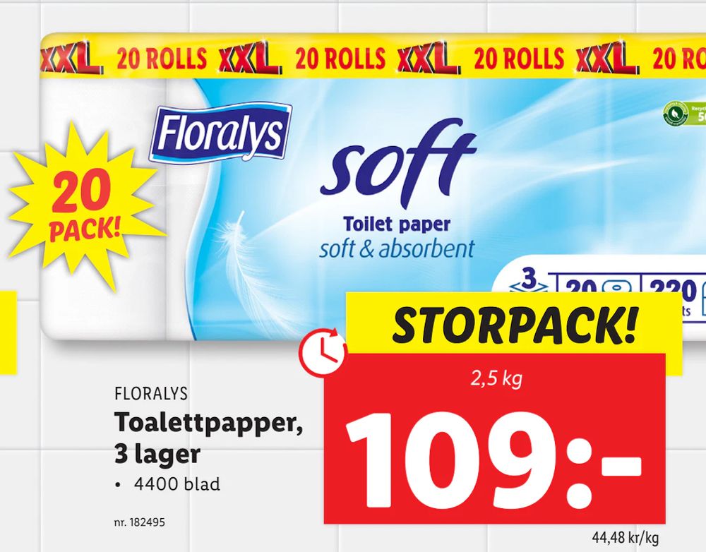 Erbjudanden på Toalettpapper, 3 lager från Lidl för 109 kr