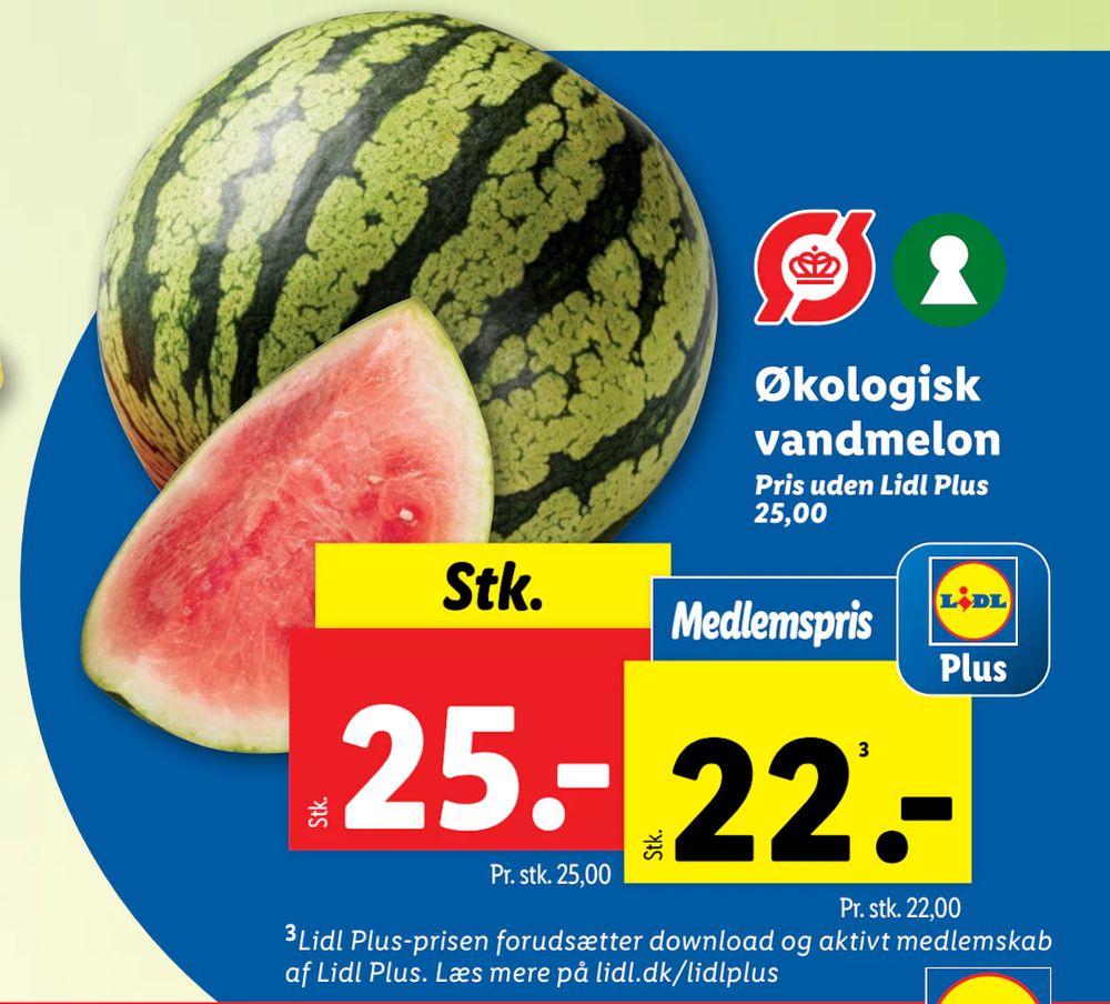 Tilbud på Økologisk vandmelon fra Lidl til 25 kr.