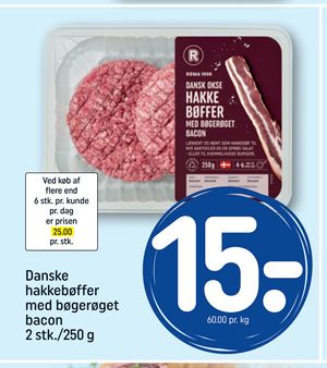 Danske hakkebøffer med bøgerøget bacon 2 stk./250 g