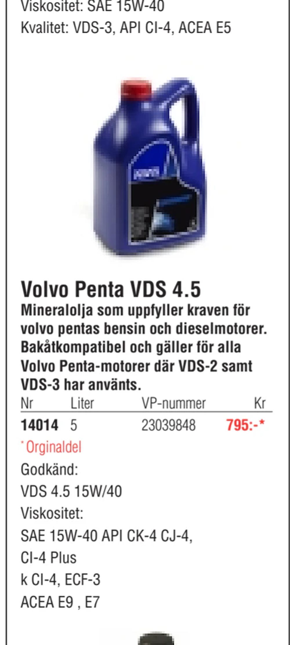 Erbjudanden på Volvo Penta VDS 4.5 från Erlandsons Brygga för 795 kr