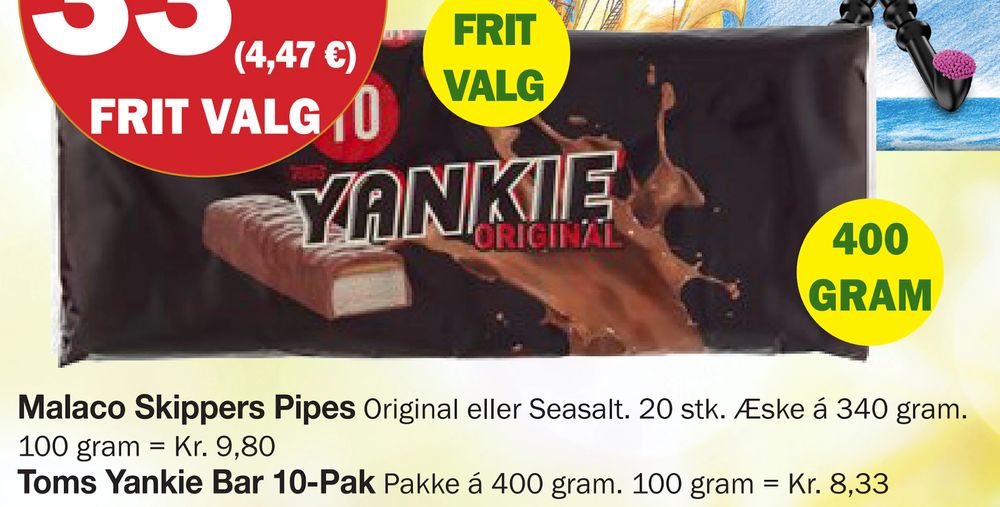 Tilbud på Toms Yankie Bar 10-Pak fra Købmandsgården til 33,33 kr.