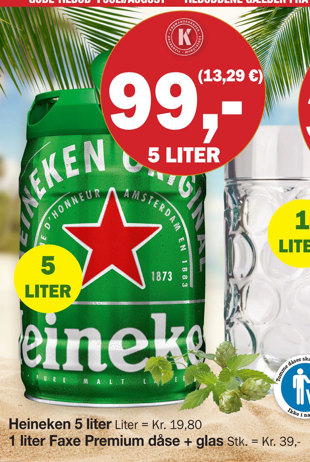 Tilbud på Heineken 5 liter fra Købmandsgården til 99 kr.