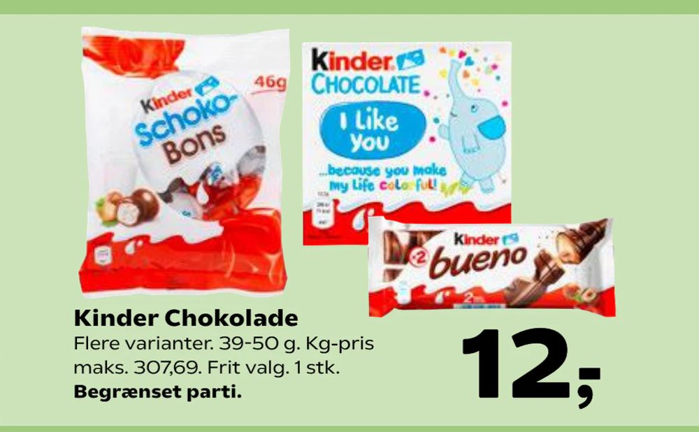 Tilbud på Kinder Chokolade fra SuperBrugsen til 12 kr.