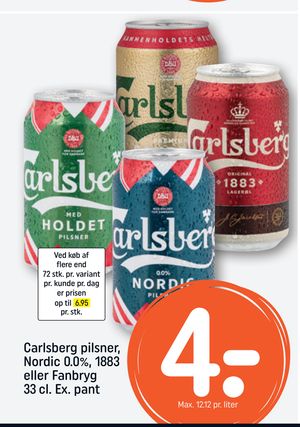 Carlsberg pilsner, Nordic 0.0%, 1883 eller Fanbryg