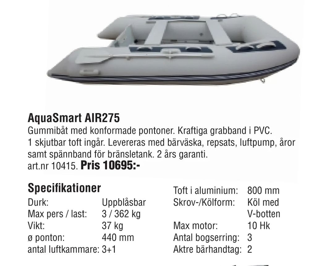 Erbjudanden på AquaSmart AIR275 från Erlandsons Brygga för 10 695 kr