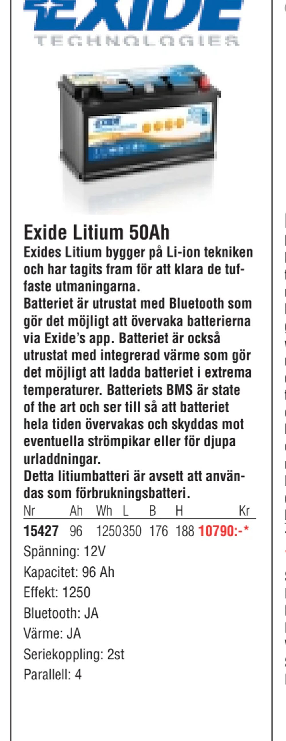 Erbjudanden på Exide Litium 50Ah från Erlandsons Brygga för 10 790 kr
