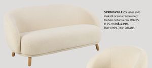 SPRINGVILLE 2,5 seter sofa i tekstil orson creme med treben natur 14 cm