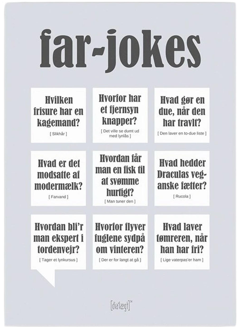 Tilbud på Dialægt Far-jokes plakat grå 50 cm fra Kop & Kande til 199,95 kr.