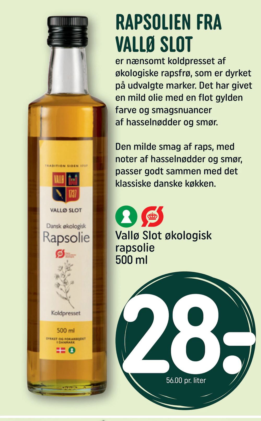 Tilbud på Vallø Slot økologisk rapsolie 500 ml fra REMA 1000 til 28 kr.
