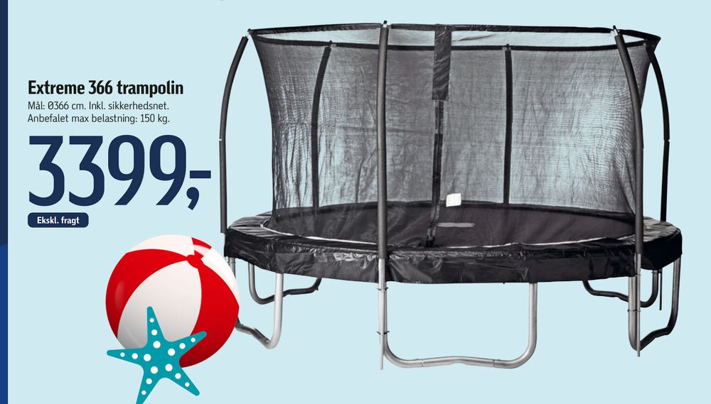 Tilbud på Extreme 366 trampolin fra føtex til 3.399 kr.