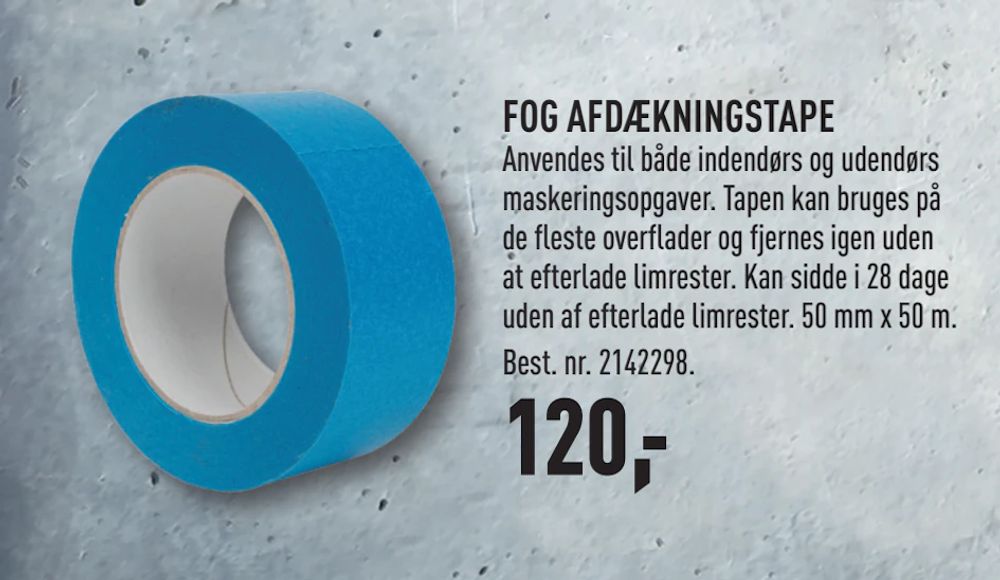 Tilbud på FOG AFDÆKNINGSTAPE fra Fog Trælast & Byggecenter til 120 kr.