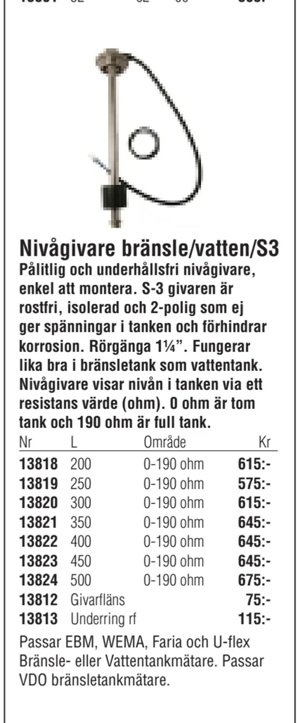 Erbjudanden på Nivågivare bränsle/vatten/S3 från Erlandsons Brygga för 75 kr