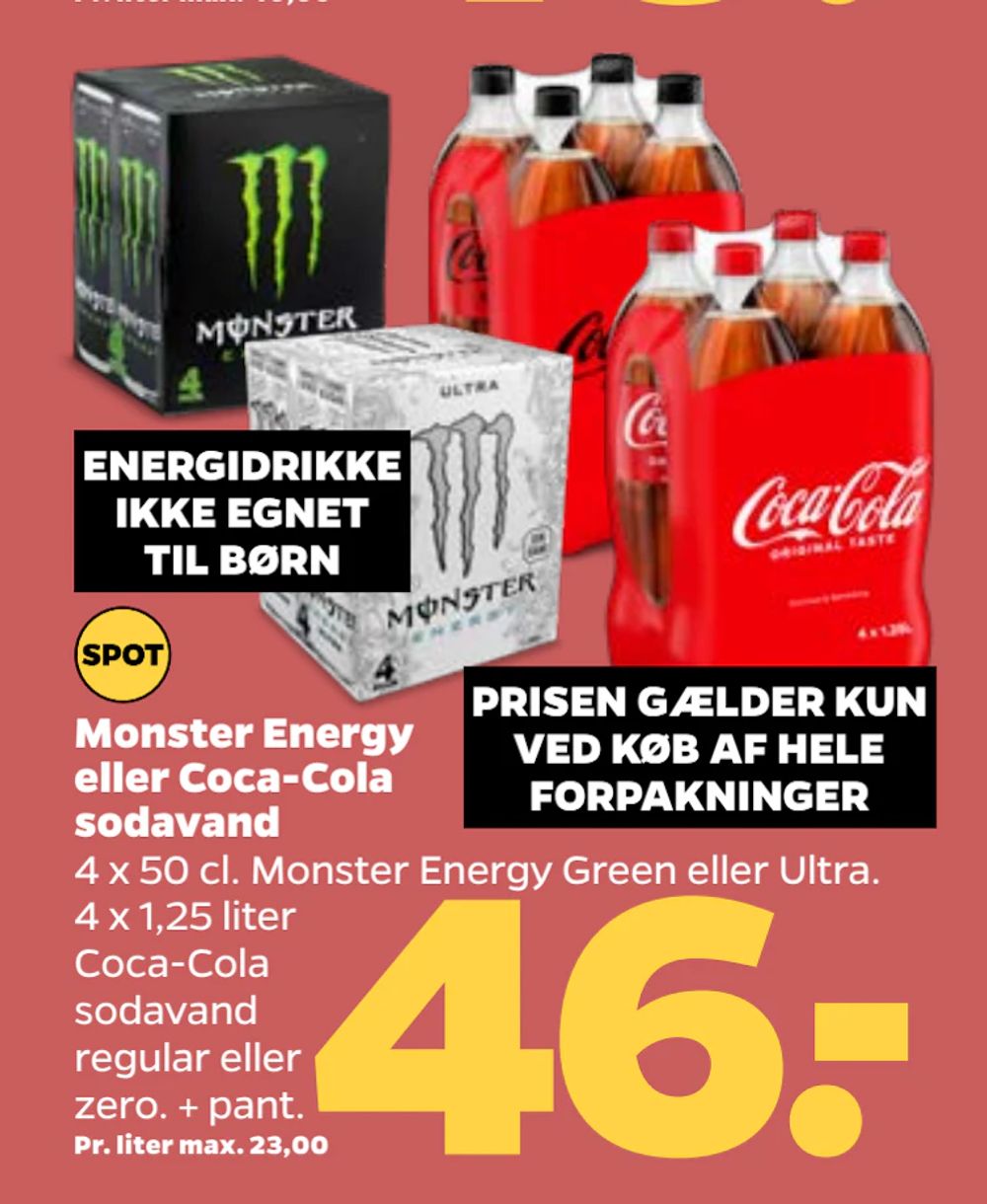Tilbud på Monster Energy eller Coca-Cola sodavand fra Netto til 46 kr.