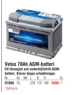 Vetus 70Ah AGM-batteri