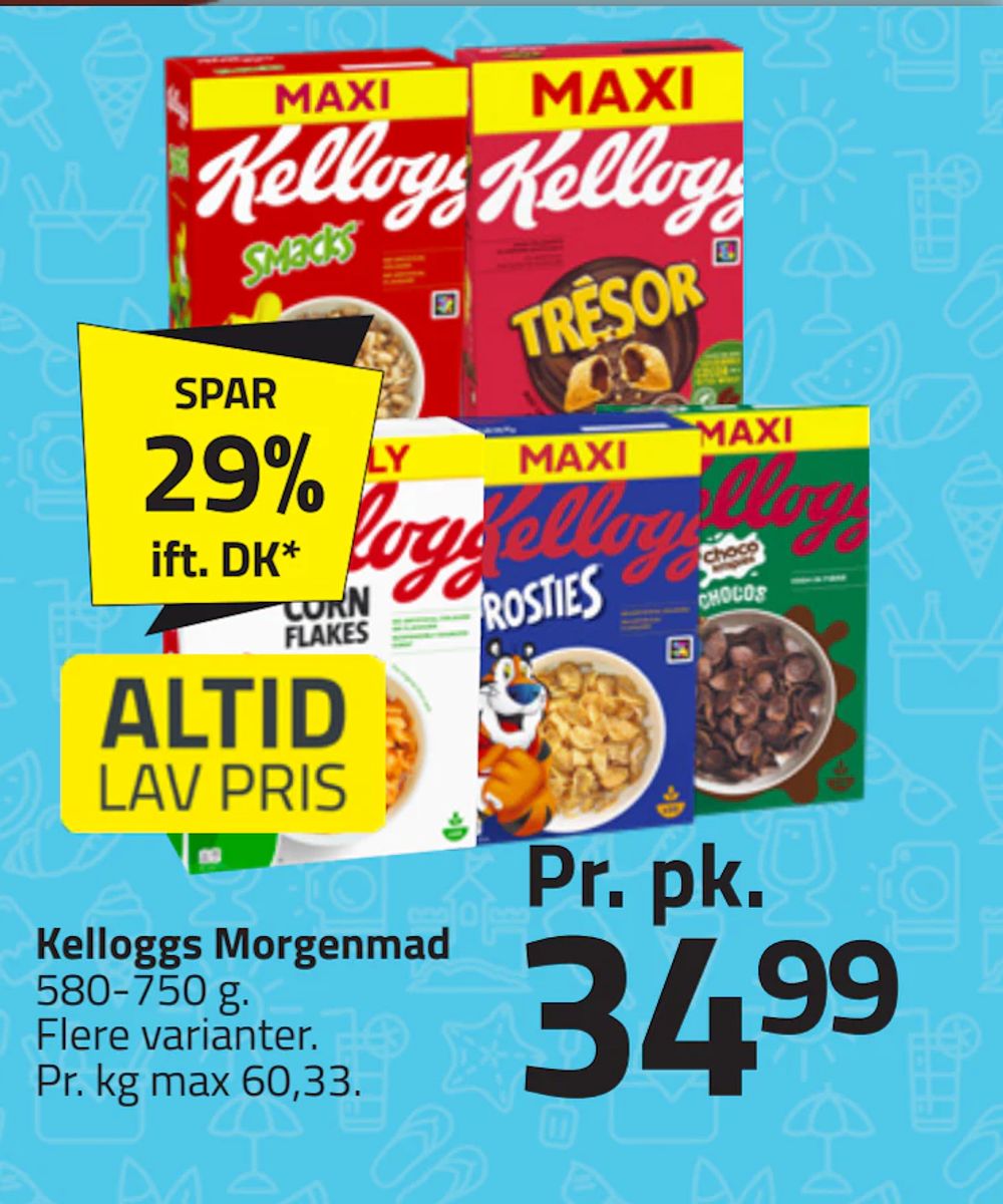 Tilbud på Kelloggs Morgenmad fra Fleggaard til 34,99 kr.
