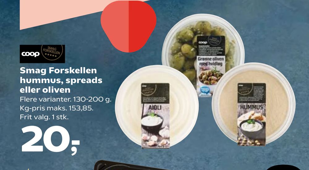 Tilbud på Smag Forskellen hummus, spreads eller oliven fra SuperBrugsen til 20 kr.