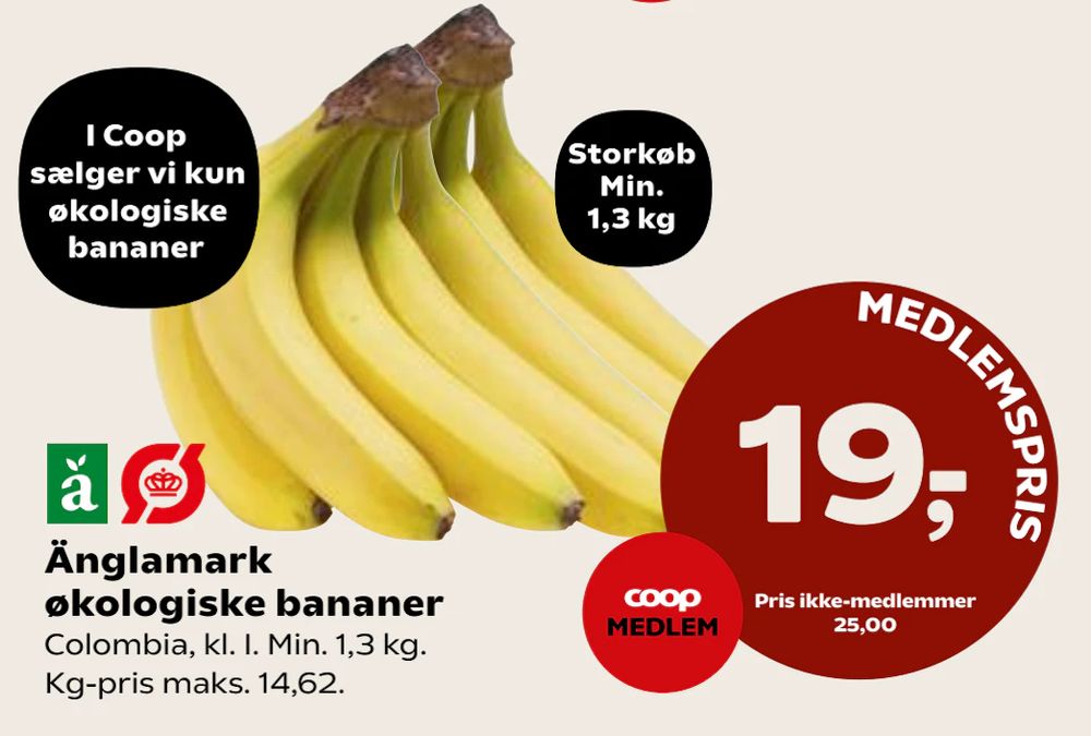 Tilbud på Änglamark økologiske bananer fra SuperBrugsen til 25 kr.