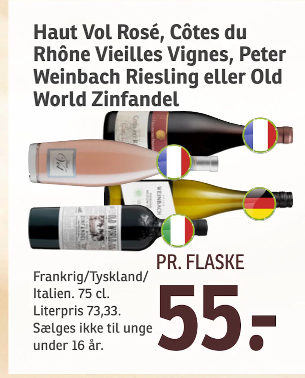 Tilbud på Haut Vol Rosé, Côtes du Rhône Vieilles Vignes, Peter Weinbach Riesling eller Old World Zinfandel fra SPAR til 55 kr.