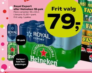Royal Export eller Heineken 18-pak