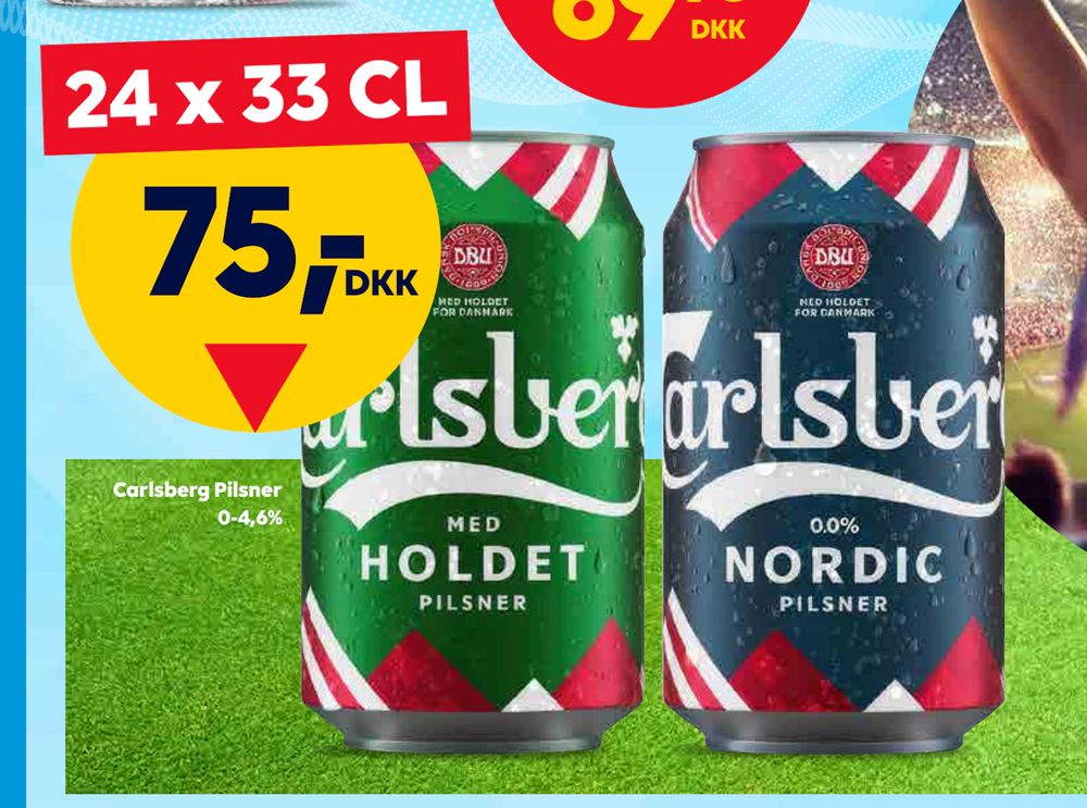 Tilbud på Carlsberg Pilsner 0-4,6% fra BorderShop til 75 kr.