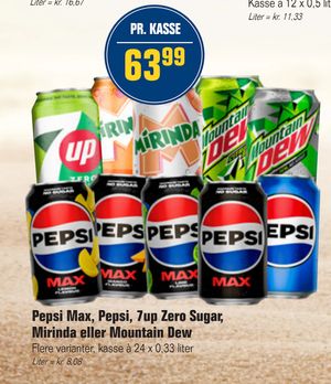 Pepsi Max, Pepsi, 7up Zero Sugar, Mirinda eller Mountain Dew