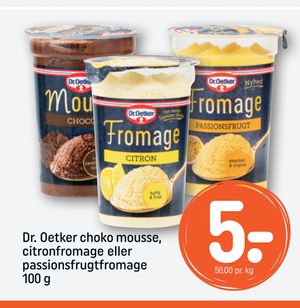 Dr. Oetker choko mousse, citronfromage eller passionsfrugtfromage 100 g