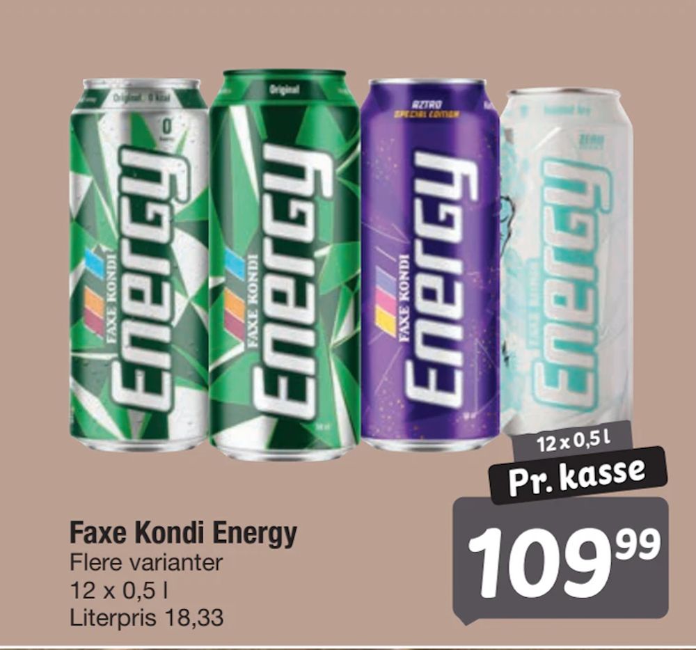 Tilbud på Faxe Kondi Energy fra fakta Tyskland til 109,99 kr.