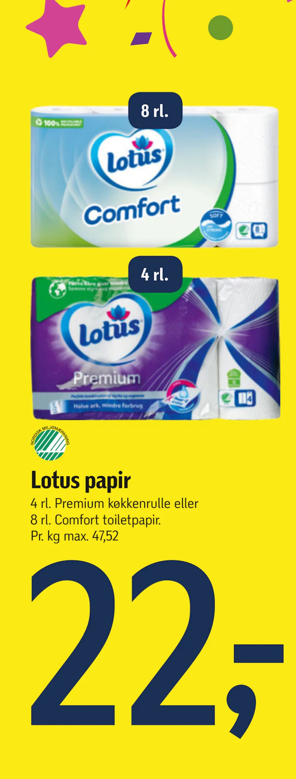 Tilbud på Lotus papir fra føtex til 22 kr.