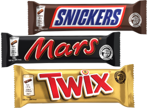 Stycksaker (Twix, Mars, Snickers, Bounty)