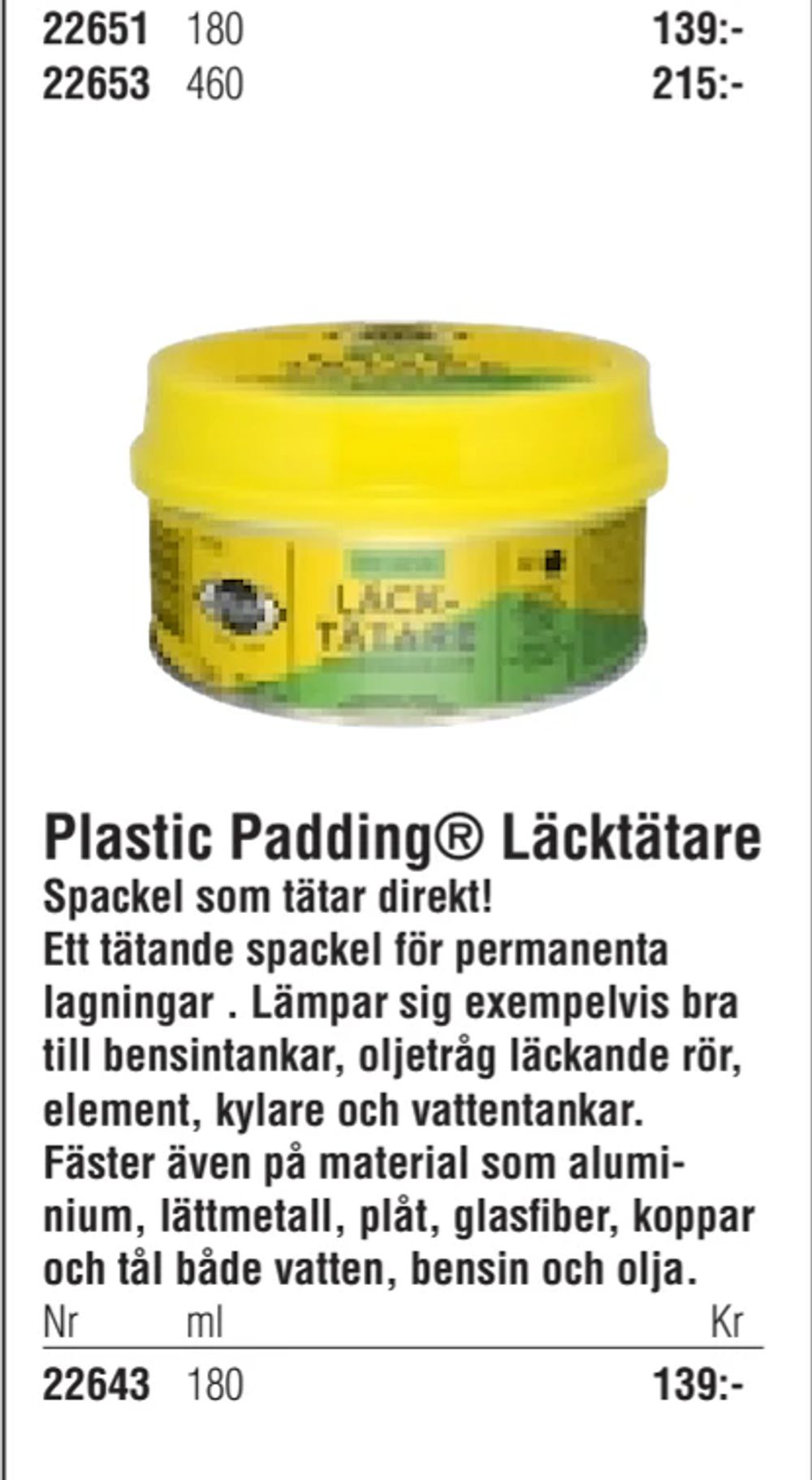 Erbjudanden på Plastic Padding® Läcktätare från Erlandsons Brygga för 139 kr