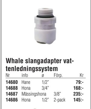 Whale slangadapter vattenledningssystem