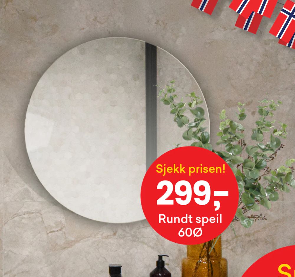 Tilbud på Rundt speil 60Ø fra Right Price Tiles til 299 kr